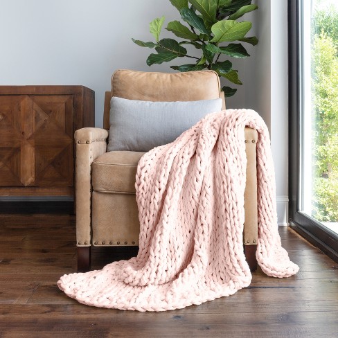 Chunky Knit Throw Blanket Braided Soft Cozy Becky Cameron Blush Throw Target