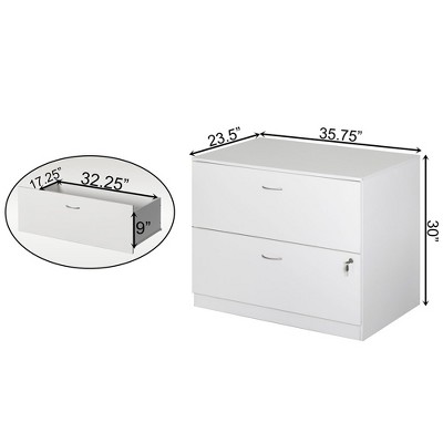 30-Inch White Wooden Lateral File Cabinet with Lockable Drawer