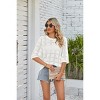 Womens 3/4 Sleeve Summer Crochet Tops Loose Fit Hollow Out Round Neck Sweater Ribbed Cuff Short Sleeve Lightweight Sweater for Summer - 3 of 4