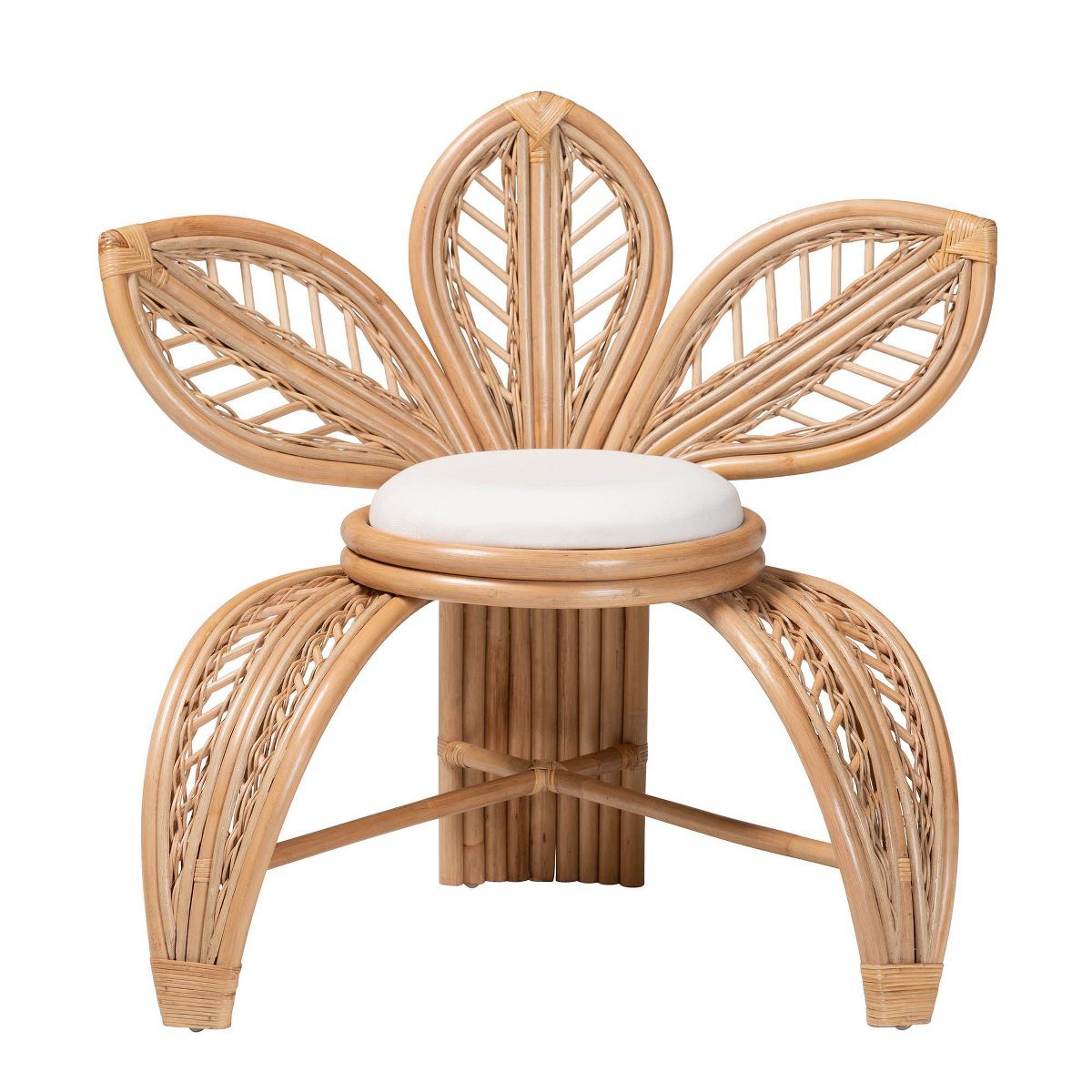 bali & pari Gresham Natural Rattan Leaf Accent Chair White/Natural Brown: Handcrafted, Foam Cushioned, No Assembly Required - thumbnail 3