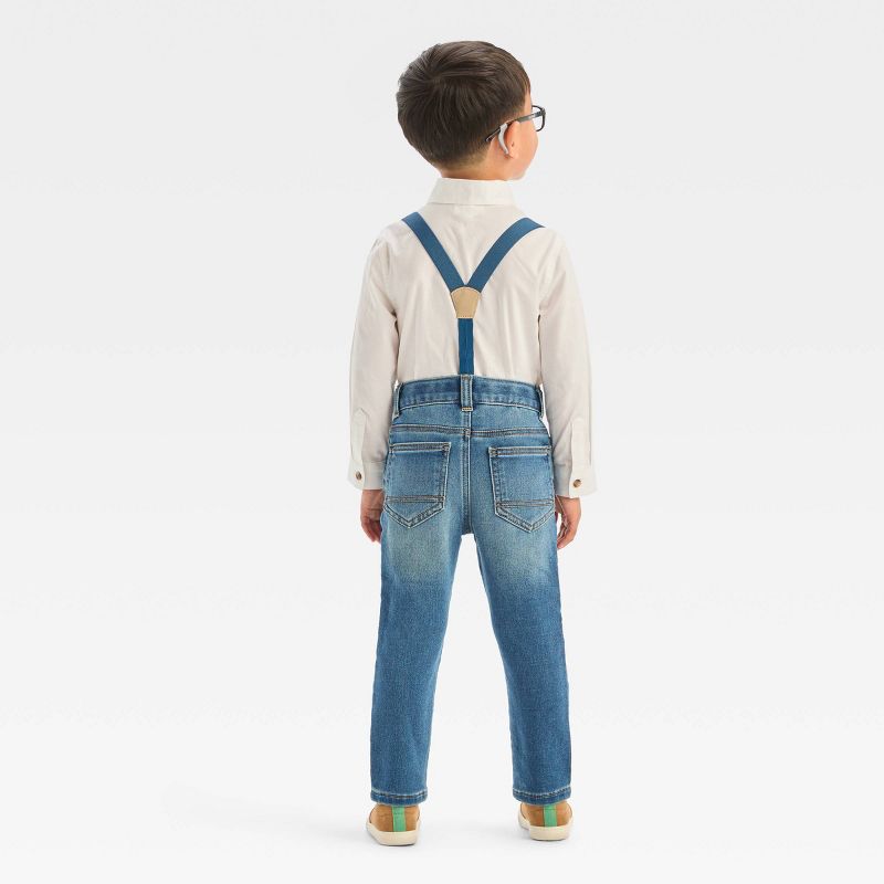 Toddler Boys&#39; Long Sleeve Woven Shirt and Denim Suspender Set - Cat &#38; Jack&#8482; White, 3 of 5