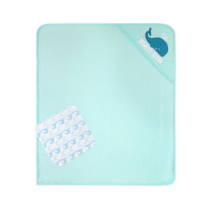 The Peanutshell Nautical Whale Tail 23-Piece Baby Bath Towel Set in Aqua/Teal/White, 3 of 8