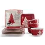 222 Fifth 12pc Northwood Cottage Dinnerware Set - Red