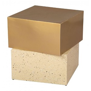 Side Table Gold & Beige 20.1"H – Modern Square Electroplated Iron Table with Faux Terrazzo Top By Zuo Modern - 1 of 4