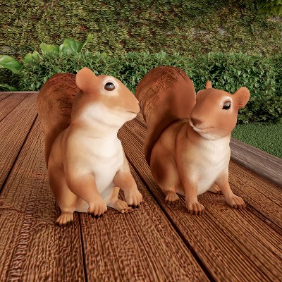 Nature Spring Brown Resin Squirrel Garden Statues Set of 2
