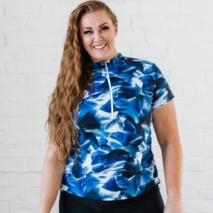 Calypsa Women's Plus Size Half-Zip Short Sleeve Rashguard UPF 50+ Adele Swim Top - 1 of 4