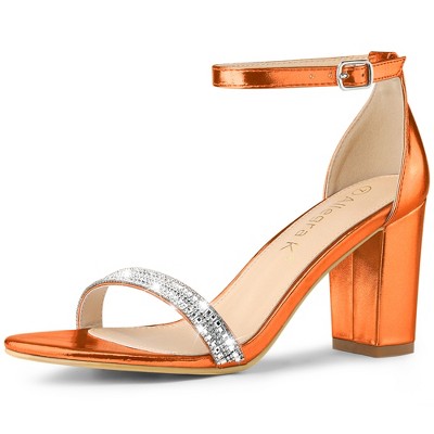 Allegra K Women's Rhinestone Ankle Strap Chunky Sandals