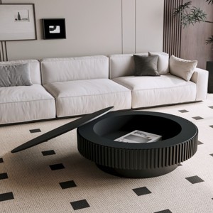 39" Fluted Round Coffee Table with Hidden Storage,Modern Accent Tea Table for Living Room Bedroom-Baofuwish - 1 of 4