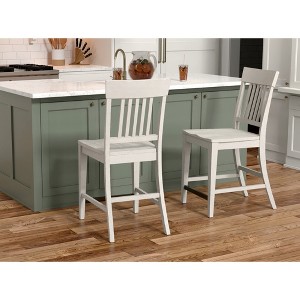 41.8"H Wood Farmhouse Style Counter Stool (Set of 2) with Weathered Finish for Kitchen or Dining Area - 1 of 4