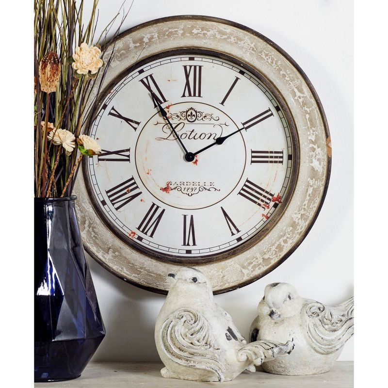 24&#34;x24&#34; Wooden Distressed Wall Clock Cream - Olivia &#38; May, 3 of 19