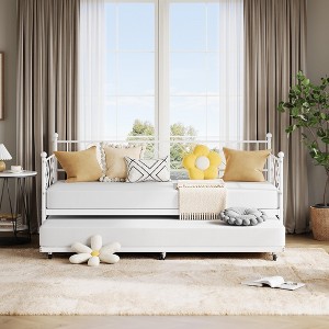 Twin Daybed with Trundle,Metal Bed Frame with Heart-Shaped Headboard,Sturdy Steel Slat Support,Space-Saving Sofa Bed for Living Room, Bedroom - 1 of 4