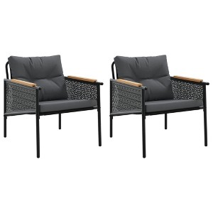 vidaXL Patio Chairs with Cushions Outdoor Garden Furniture Black Steel - 1 of 4