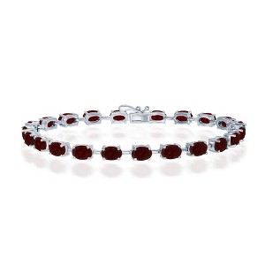 Simona Sterling Silver, 6x4mm Oval, 11.60cttw Garnet Gem Tennis Bracelet - Red - 7.5 Inch - 1 of 2