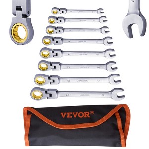 VEVOR Flex-Head Ratcheting Wrench Set, 8-piece Combination Wrench Set, Cr-V Steel Flexible Ratcheting Wrench Set Metric 8 mm to 17 mm,Black&Silver - 1 of 4