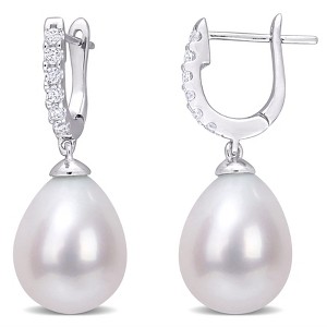 EVERLY JEWELRY | Sterling Silver 8.5 - 9 MM Cultured Freshwater Pearl and 1/5 CT TGW Cubic Zirconia Drop Cuff Earrings - 1 of 4