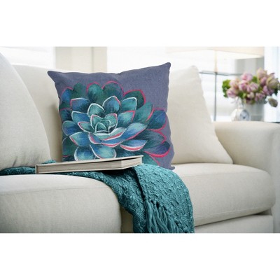 Succulent Lapis Blue Polyester Indoor/Outdoor Pillow 20" x 20"