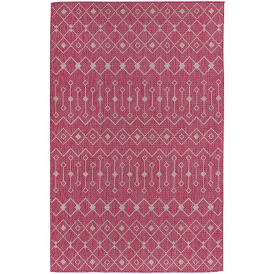 Fuschia Geometric Trellis 5'1" x 8' Outdoor Synthetic Rug