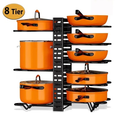 FONTOI 8 Tiers Pot Organizer Rack, Pot Lid Organizer, Cookware Organizers and Storage for Kitchen, Black, 7.87"*15"*19.29"