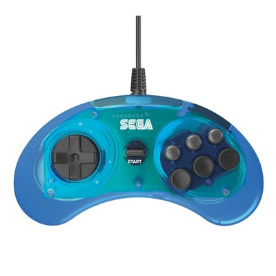 Retro-Bit Official SEGA Genesis 6-Button Arcade Pad Controller - Clear Blue
