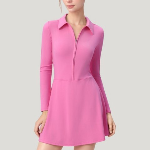 Женские платья Anna-Kaci Active Women's Active Dress with Zip Front Closure and Pointed Collar - X Large, Pink