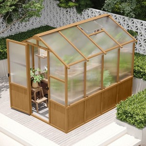 6x8 FT Wooden Walk-in Greenhouse with 6MM Polycarbonate Panels and