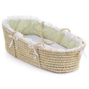 Badger Basket Natural Moses Basket Bedding - Sage Gingham, Green