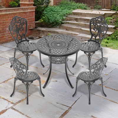 Akoasm 5-Pieces Aluminum Patio Dining Table With Umbrella Hole-Black
