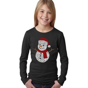 LA Pop Art Christmas Snowman - Girl's Word Art Long Sleeve T-Shirt - 1 of 4