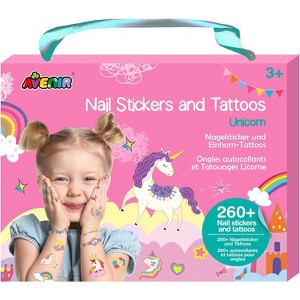 Avenir Nail Stickers and Tattoos – Unicorns, Includes 3 Sheets with 260+ Designs, Ages 3 And Up - 1 of 3