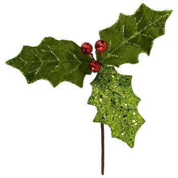 Northlight 12" Glittered Holly with Berry Christmas Pick Spray