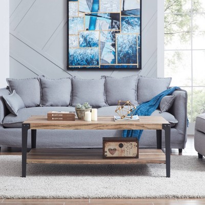 Elegantly Rustic Industrial Coffee Table with Metal Legs and Distressed Wood