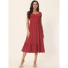 Seta T Women's Casual Round Neck Ruffle Hem Short Cap Sleeve Knit Tiered Midi Dress with Pockets - 2 of 4