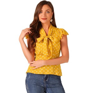 INSPIRE CHIC Women's Polka Dots Tie V Neck Flutter Cap Sleeve Blouse - 1 of 4