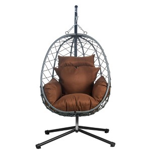 Leisuremod Summit Outdoor Single Person Egg Swing Chair in Grey Steel With Cushions - 1 of 4