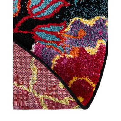 5' x 8' Oval Black Floral Synthetic Kids Area Rug