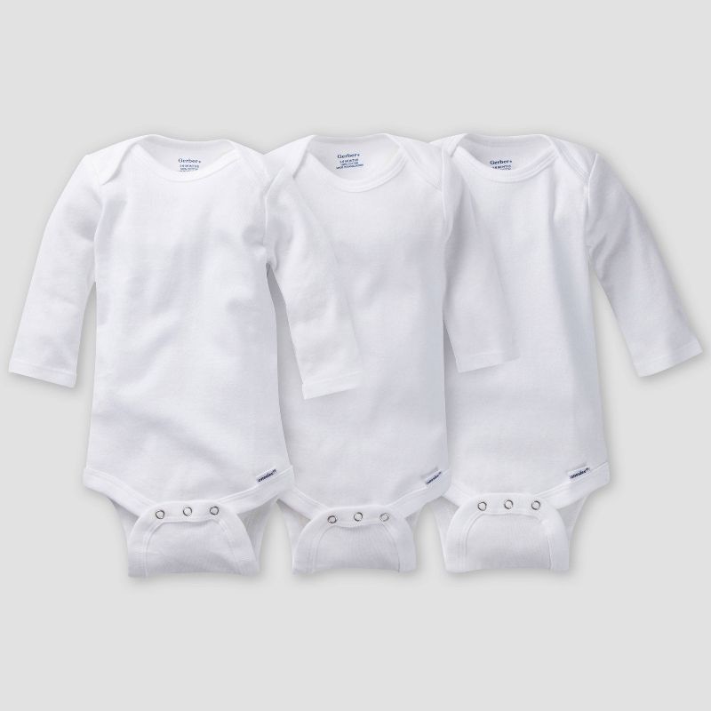 Gerber Baby 3pk Long Sleeve Bodysuit - White, 4 of 6