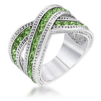 Slickblue Stunning Green Hued Fashion Band, 3.5 Ct. Princess Cut Cubic Zirconia - Perfect for Any Occasion, Size 5-10