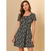 Allegra K Women's Printed Summer Casual Square Neck Short Sleeve Fit and Flare Dress - 4 of 4