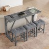 KWPZQEB Bar Table Set, 59" Rectangular Narrow Side Table with 3 Upholstered Stools & Power Outlet, Sofa Table, Coffee Bar for Living Room, Kitchen - 3 of 4