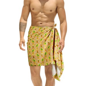 LA LEELA Men's Beach Cover Up Swimwear Summer Sarong Wrap Men One Size Tawny, Palm Tree - 1 of 4