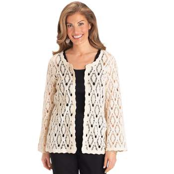 Collections Etc Open Front Scalloped Hem Crochet Cardigan
