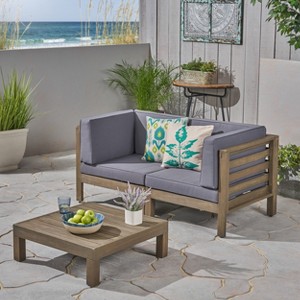 Christopher Knight Home Oana Outdoor Acacia Wood Loveseat and Coffee Table Set with Cushions - 1 of 4