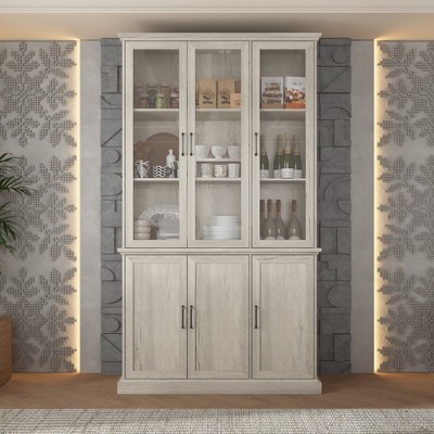 Famapy Modern Style Large Capacity Storage Cabinet Tempered Glass Door Display Cabinet Grey