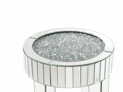 33" Round Mirrored & Faux Diamond Wood End Table