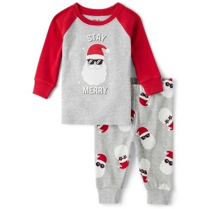 The Children's Place Baby Matching Family Glow In The Dark Christmas Long Raglan Sleeve Stay Merry Snug Fit Cotton Pajamas - 1 of 4
