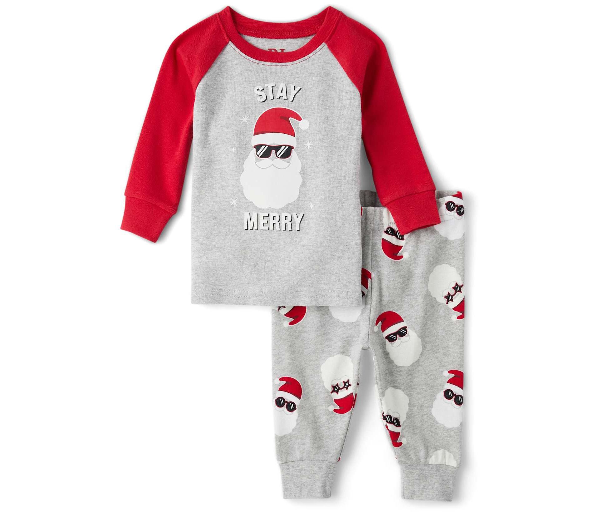 The Children's Place Baby Matching Family Glow In The Dark Christmas Long Raglan Sleeve Stay Merry Snug Fit Cotton Pajamas