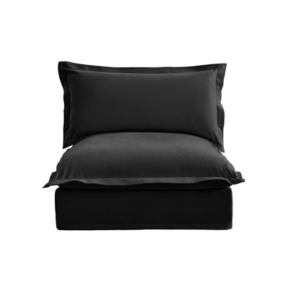Vynxaria Modern Armless Sofa Black Chenille, Removable Covers, High-Density Foam (No Springs), Sturdy Wood Frame (300lbs/Seat)