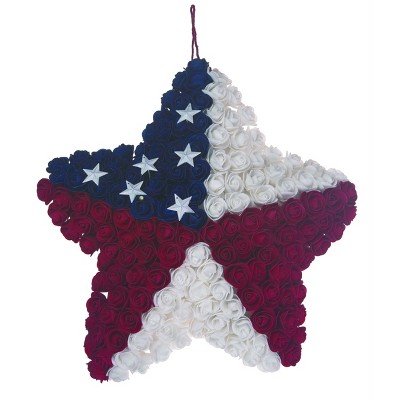 Transpac Floral 18 in. 4th of July Patriotic Silk Rose Star Decor