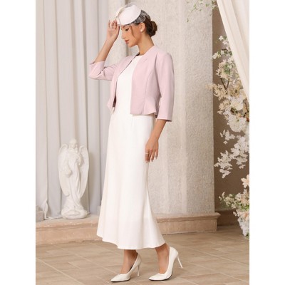 INSPIRE CHIC Women's Collarless Open Front 3/4 Sleeve Evening Formal Cropped Cardigan Large Pink — фото 2