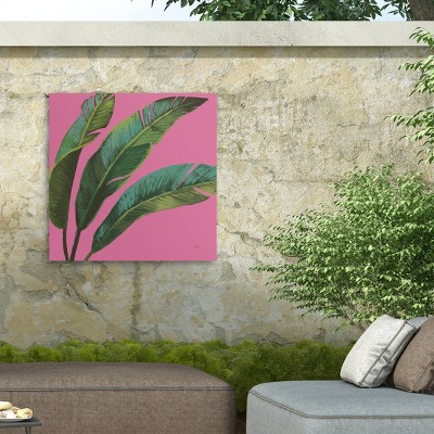 Janelle Penner Pink and Green Floral Outdoor Canvas Print 14x14